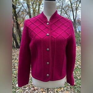 The Eagles Eye VTG Boiled Wool Diamond Pattern Button Cardigan Jacket 10 Fuchsia